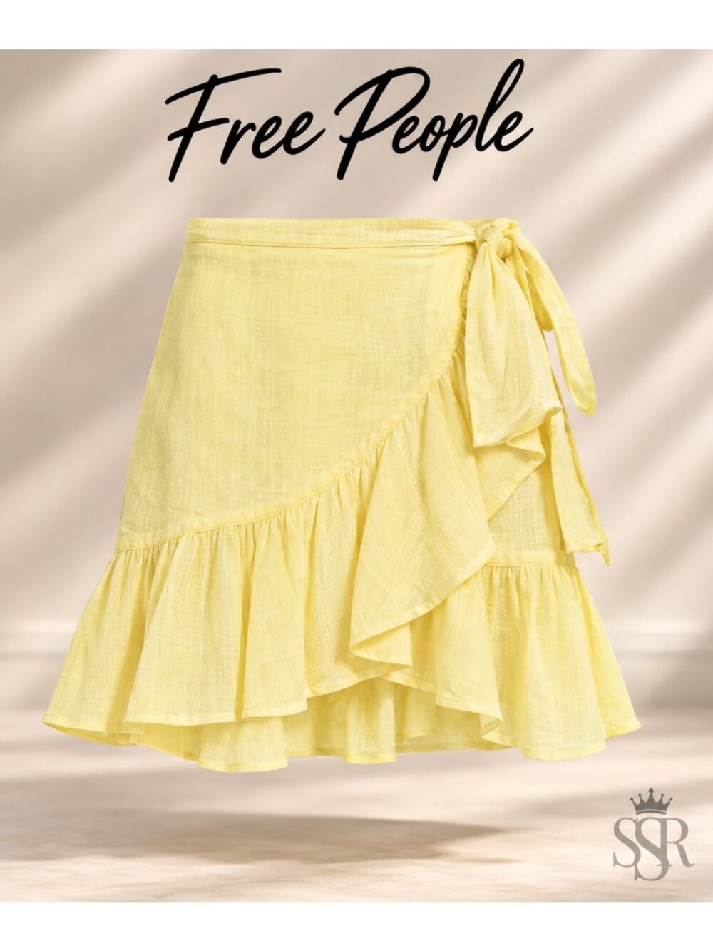 Free People Ruffle My Feathers Mini Skirt Womens 0 Yellow Linen NWT Wrap Flounce